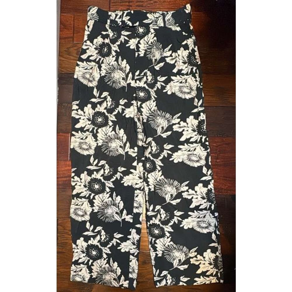 Banana Republic Wide Leg Pants Black Floral Print Size 12 - Picture 2 of 7